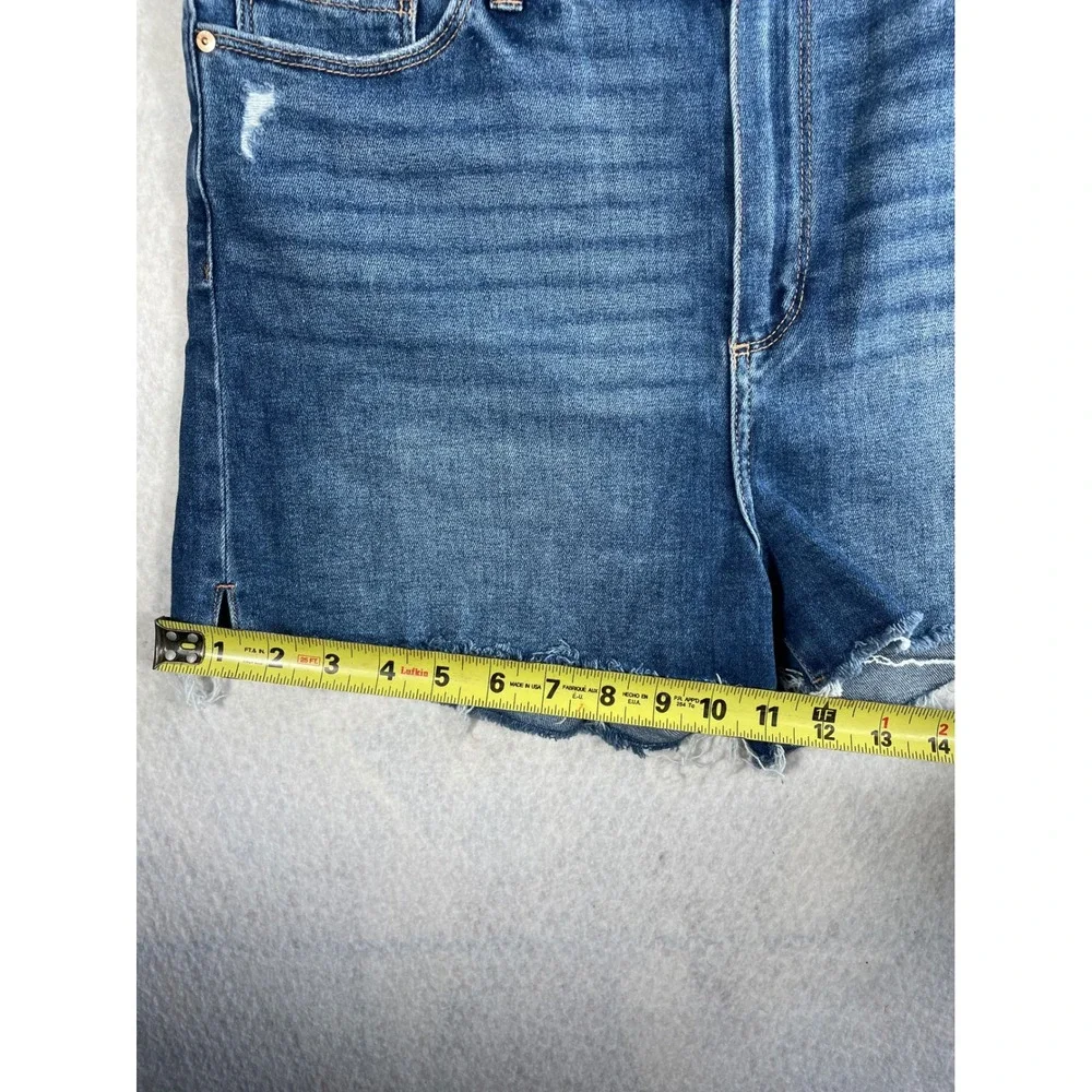 PAIGE Margot High Rise Denim Shorts Medium Wash Raw Hem Blue Size 31